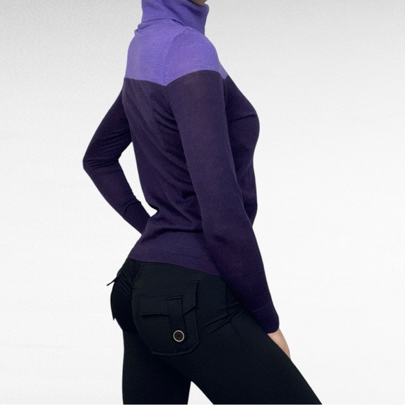 Talbots | Petites Pure Merino Wool Purple Contrast Preppy Turtleneck Sweater - Picture 3 of 6